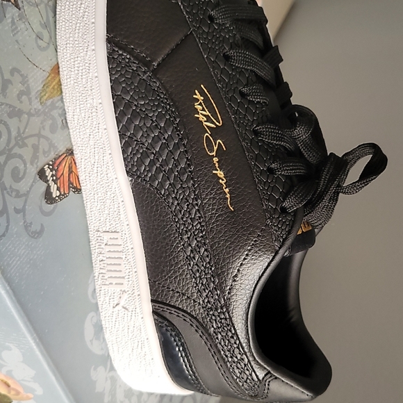 Black Leather Shock Wedge Pumas - Picture 5 of 6